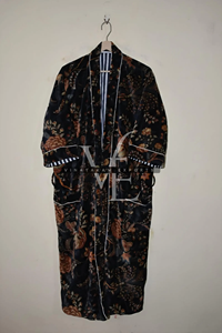 ชุดคลุมกิโมโนผ้ากำมะหยี่ถักนุ่มสบายสำหรับฤดูร้อน แขนยาว ระบายอากาศได้ดี เป็นมิตรกับสิ่งแวดล้อม ลายพิมพ์พฤกษศาสตร์สวยงาม - Product Image 2