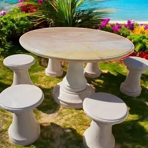 Sillas de Comedor de Exterior Contemporáneas de Mármol Tallado a Mano de Lujo para Jardín, Patio, Villa, Lago, Hotel y Restaurante - Product Image 4