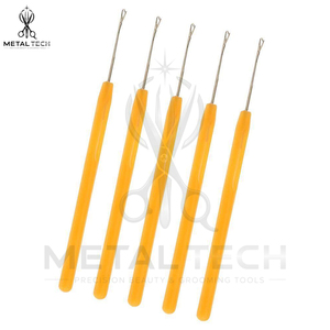 Yellow Handle Steel Hair Extension Loop <b>Threader</b> Latch Hook Micro Link Bead Pulling <b>Needle</b> Set Bulk Salon Hardware Kit - Product Image 3