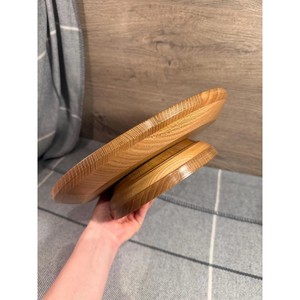 Plateau tournant rond en bois fait main, design minimaliste, motif grain de bois naturel, couleur unie, pour plats et assiettes - Product Image 2