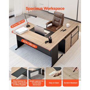 Scrivania Direzionale Moderna a L Reversibile con Cassetti e Armadietto, Grande Scrivania per Computer in Legno Resistente - Product Image 5