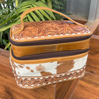 Sac cosmétique de maquillage en cuir repoussé à la main pochette de voyage portable pour femmes sac cosmétique en cuir de vachette pour femmes trousse de toilette de luxe styliste