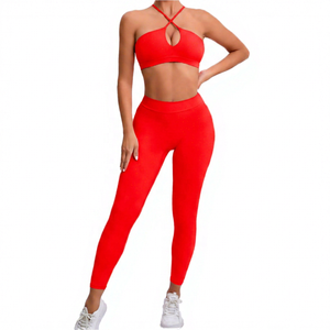 Conjunto de Leggings Rosa de Cintura Alta, Ropa de Yoga de Longitud Completa, Transpirable, Conjunto Deportivo de Dos Piezas - Product Image 5