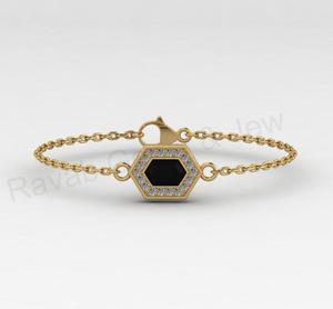 Top Selling 18K Gold Plated Natural Black Onyx CZ 925 <b>Silver</b> Hexagon Honeycomb Design Link Chain <b>Bracelet</b> Fine Jewelry Gift - Product Image 1