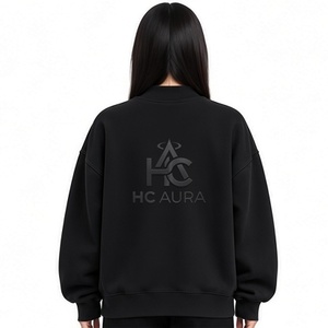 <b>Top</b> Demand Acid Washed Oversized Customizable <b>Fleece</b>/Cotton Sweatshirt Black Color Premium Mock Neck Drop Shoulder Pullover - Product Image 3