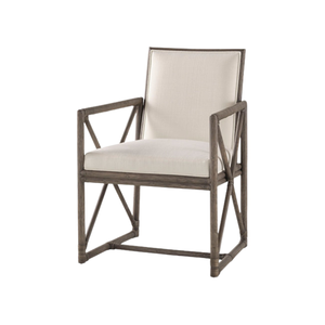 Sillón Moderno de Ratán Natural de Lujo con Cojín Tapizado en Lino Cómodo y Respaldo en X de Madera - Product Image 1