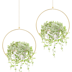 Macetas Colgantes de Metal Dorado de Lujo con Macetas Blancas Redondas, Colgador de Plantas para Sala de Estar y Balcón, Decorativas - Product Image 1