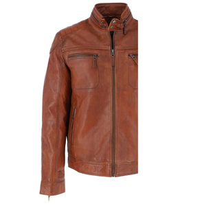 Genuine leather moto <b>jacket</b> Brown <b>biker</b> <b>jacket</b> men Stand collar zipper <b>jacket</b> Regular fit autumn <b>jacket</b> - Product Image 3