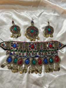 Ensemble de bijoux de mariage afghans vintage sur mesure, fabrication directe, collier et boucles d'oreilles afghans pour femmes adultes. - Product Image 4