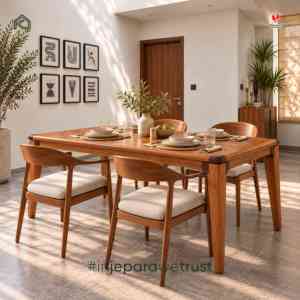 Mid Century Modern Solid <b>Teak</b> <b>Wood</b> Rectangular Dining Table Walnut Finish Wooden Dining Room <b>Furniture</b> - Product Image 6