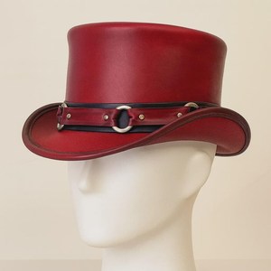 High Quality Custom Handmade Unisex Red Leather Steampunk Top <b>Hat</b> With Ring Band Festival Cosplay <b>Hat</b> - Product Image 3