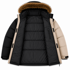 Factory Direct Men's <b>Hooded</b> Waterproof Windproof Puffer <b>Jacket</b> Filling <b>Fur</b> Trim Adjustable Cuffs Zipper Closure Polyester/Nylon - Product Image 4