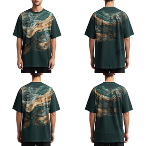T-shirt moderne pour homme, coupe ample, avec impression numérique graphique Liquid Motion, impression en relief et détails brodés tendance - Product Image 4