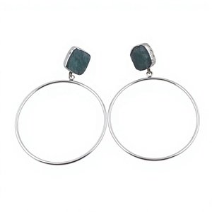 Pendientes de Aro de Plata con Aguamarina Natural en Bruto, Piedra Genuina Azul Verde, Joyería Minimalista para Mujer - Product Image 1