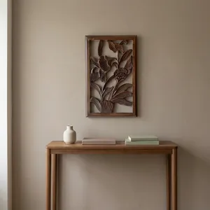 Panel de Pared de Madera Floral Hecho a Mano con Marco, Diseño de Flores Talladas, Arte Decorativo para Sala de Estar, Dormitorio, Oficina en Casa - Product Image 6