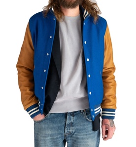 Veste décontractée en laine d'hiver avec manches en cuir, style varsity, boutonnée, manteau de baseball, grande taille, veste en polyester pour homme avec doublure en satin - Product Image 4