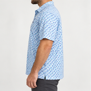 Trackstar Men's Light <b>Blue</b> Geometric Confetti Print <b>Polo</b> <b>Shirt</b> Short Sleeve Button Collar Golf <b>Shirt</b> Custom Logo - Product Image 3
