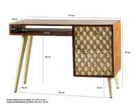 Bureau d'écriture en bois massif de style moderne du milieu du siècle, avec tiroir sculpté en 3D et pieds en métal.