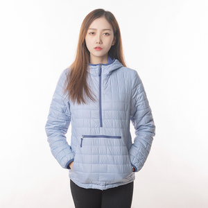 เสื้อแจ็คเก็ตพัฟเฟอร์มีฮู้ดสีน้ำเงินสำหรับผู้หญิง ฤดูหนาว สวมใส่สบาย ซิปด้านหน้า กันลม บุด้วยโพลีเอสเตอร์ ทรงปกติ สีพื้น - Product Image 6