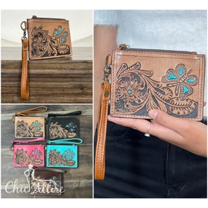 New Arrival Genuine Leather Mini Wristlet <b>Wallet</b> Stylish Turquoise Floral & Butterfly Design ATM Coin & <b>Card</b> <b>Holder</b> For Women's - Product Image 1