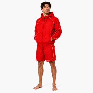 OEM Blank <b>Men</b> <b>Summer</b> Windbreaker Shorts Set Reflective Stripe Hooded <b>Jacket</b> Running Jogging Suit Breathable Streetwear Premium - Product Image 4