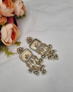 Designer Radiant Cut Hanging Jhumki <b>Earrings</b> With Pearl Accents For Women Party Wear & Festivals Artificial Jewellery Collection - Product Image 1