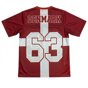 Maillot de football du Danemark unisexe rouge et blanc, col en V, manches courtes, maille respirante, 100% polyester, imprimé par transfert thermique, taille adulte - Product Image 4
