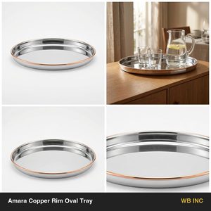 Bandeja Ovalada de Cobre Amara con Borde de Cobre Espejado SS202 Hecha a Mano, 36 cm, Bandeja de Hierro para Servir, Decoración del Hogar, Hoteles y Bodas - Product Image 6