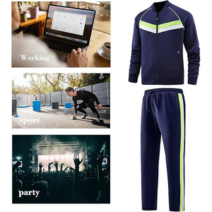 Navy Neon Green White Chevron Tracksuit Men Zip Jacket <b>Jogger</b> Pants Athletic Casual Two Piece Set - Product Image 3