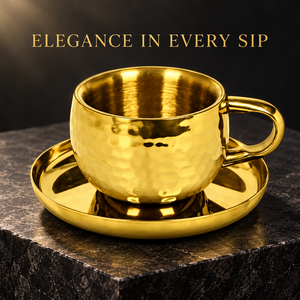 Hammered Gold Drinkware <b>Cup</b> <b>and</b> <b>Saucer</b> <b>Tea</b> Mug Beverage Server for Cafe Home Decor - Product Image 6