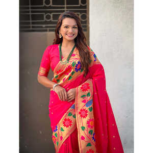 Sari en soie Paithani rose tissé Zari avec grande bordure, élégant pour les soirées, Elite Weaves 650g - Product Image 5