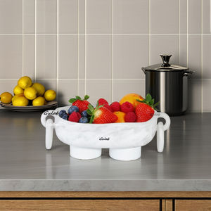 Bol à fruits moderne en résine ivoire avec poignée double, design décoratif pour la cuisine et la salle à manger, bol de service polyvalent pour les fêtes - Product Image 6