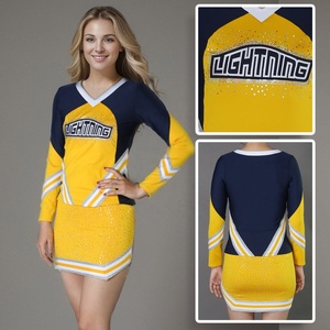 Ensembles d'uniformes de cheerleading personnalisés de haute qualité pour adultes, femmes, en spandex/polyester, imprimés par transfert thermique, respirants - Product Image 2