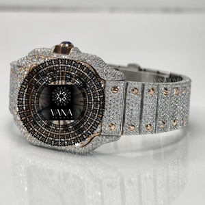 Reloj Mecánico de Lujo Personalizado OEM de Dos Tonos con Esqueleto, Completamente Cubierto de Moissanita, Reloj Hip Hop para Hombre - Product Image 3