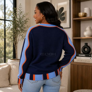 Cardigan en tricot à col en V Cosh International Sisterhood Sorority, manches longues, couleurs contrastées, pull décontracté, coupe classique - Product Image 5
