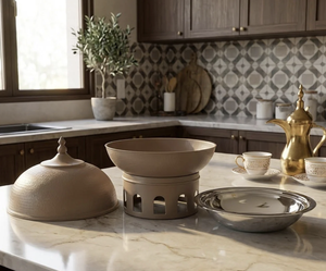 Plat de service chauffe-plat moderne de style arabe, finition beige, tendance, pour buffet, mariage, usage domestique et événements festifs - Product Image 1