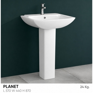 Lavabo de Pedestal Independiente Planet, Cromado, Rectangular, con un Solo Orificio, Acabado Brillante, Diseño Minimalista, con Desagüe, para Baño - Product Image 2