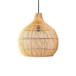 Abat-jour en rotin fait à la main en osier bambou naturel rotin éclairage écologique grande lampe suspendue lustre - Product Image 3