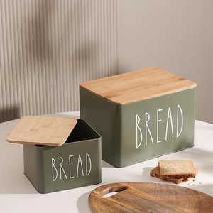 Moderna Caja de Pan de Metal Verde con Tapa de Bambú, Contenedor Rectangular para Almacenamiento de Alimentos para Cocina - Product Image 3
