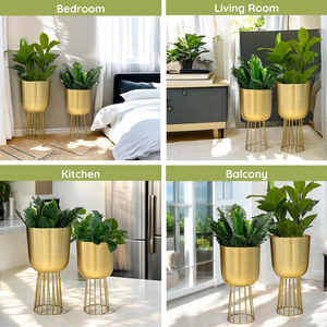 Decorative Metal Floor <b>Planters</b> for Indoor Plants for Living Room Modern Decorative Gold <b>Planters</b> and Flower Pots Set of 2 - Product Image 6