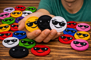 Custom Smiley Face Embroidered <b>Patch</b> with Sunglasses Iron <b>On</b> <b>Sew</b> <b>On</b> Badge for Garments Bags Caps Decoration - Product Image 3