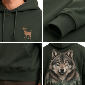 Sweat-shirt à capuche vert forêt en polaire douce, imprimé loup photoréaliste, motif nature et faune, personnalisé OEM, pour homme, idéal pour l'extérieur - Product Image 4