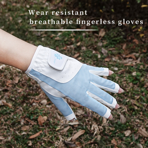 Unisex Half <b>Finger</b> Golf Glove White and <b>Light</b> Blue Pu Material Pull On Closure Sports Use - Product Image 5