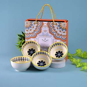 <b>Set</b> of 4 Unique Floral Patterned Eco-Friendly Porcelain Bowls <b>Microwave</b> Oven and Heat Resistant Safe Free Sample Available - Product Image 6