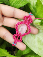 Bracelet en macramé fait main en quartz rose, cordon rose, pierre précieuse naturelle, perle bleue, bijou bohème, cristal de guérison, réglable