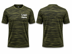 Camiseta de Manga Corta para Hombre, Verde a Rayas, de Secado Rápido, con Logotipo Estampado en la Parte Delantera, Corte Regular, Informal, de Poliéster Tejido - Product Image 1