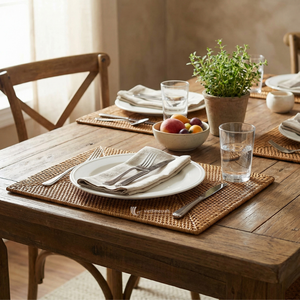 Vintage Rattan <b>Placemat</b>, Woven Rectangular Table Mat, Eco-friendly Natural Fiber Plate Mat for Home, Wedding & Restaurant - Product Image 3