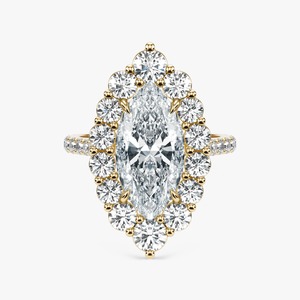 Anillo de compromiso de lujo con halo de diamantes marquesa de corte brillante de oro de 14 quilates Roy Diamond al por mayor, 3.5 g, para minoristas de bodas - Product Image 2