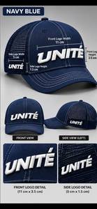 Casquette Trucker 6 Panneaux Bleu Marine Respirante avec Dos en Maille Imperméable et Broderie 3D Blanche Motif Lettres Logo Unite Unisexe Adulte - Product Image 6