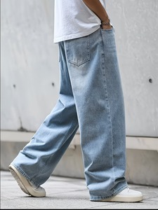 Men’s Retro <b>Light</b> Wash Baggy Jeans | Relaxed Fit Wide-Leg Denim <b>Trousers</b> | Casual Straight Leg Streetwear Hip-Hop Pants - Product Image 5